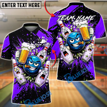 BlueJose Bowling & Pins Beer Party Funny Cartoon Customized Name, Team Name 3D Shirt (6 Colors)