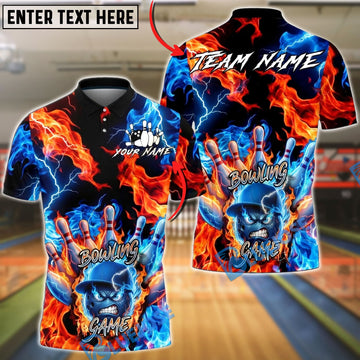 BlueJose Bowling Fire Ice Lightning Personalized Name, Team Name 3D Shirt