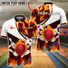 BlueJose Bowling & Pins Fire Storm Strike Customized Name, Team Name 3D Shirt (4 Colors)