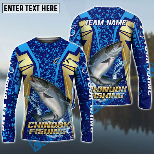 Bluejose Chinook Salmon Fishing Blue Gold Tournament Custom Name & Team Name 3D Shirts