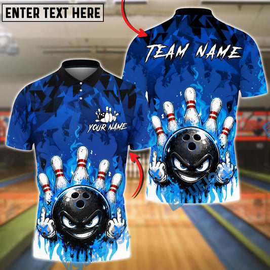 BlueJose Bowling And Pins Flame Angry Ball Customized Name, Team Name 3D Shirt (4 Colors)