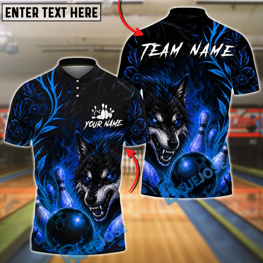 BlueJose Bowling And Pins Flame Flower Wolf Customized Name, Team Name 3D Shirt (4 Colors)