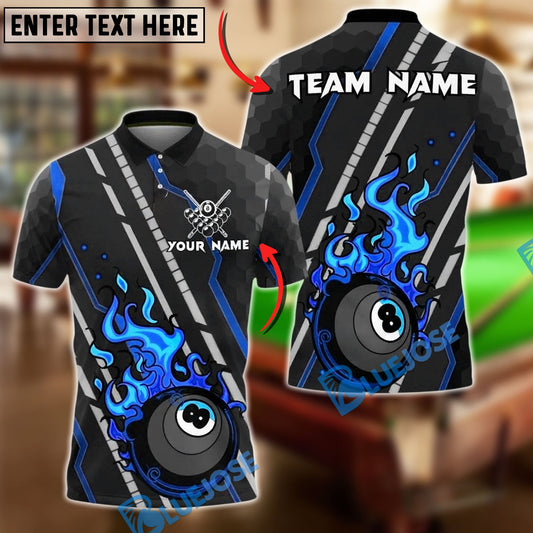 BlueJose Billiards Ball 8 Flaming Trail Personalized Name, Team Name Unisex Shirt (4 Colors)
