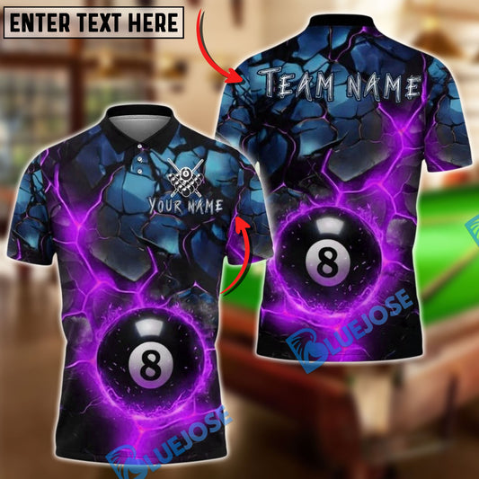 BlueJose Billiards 8 Ball Lava Cracked Fire Personalized Name, Team Name Unisex Shirt (4 Colors)