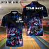 BlueJose Bowling And Pins Neon Cyber Wolf Cartoon Customized Name, Team Name 3D Shirt (4 Colors)