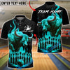 BlueJose Bowling And Pins Bull Fire Flames Design Customized Name, Team Name 3D Shirt (4 Colors)