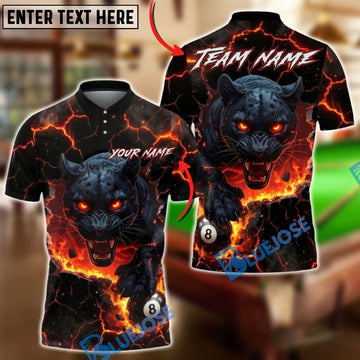 BlueJose Billiards 8-Ball Panther Fire Design Customized Name, Team Name 3D Shirt (4 Colors)