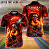 BlueJose Bowling & Pins Flaming Skull Moon Rose Chain Customized Name, Team Name 3D Shirt (4 Colors)