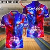 BlueJose Bowling & Pins Neon Wolf Cosmic Galaxy Bowling Art Customized Name, Team Name 3D Shirt (4 Colors)