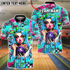 BlueJose Bowling & Pins Punk Girl Graffiti Wall Bowling Ball Tattoo Style Customized Name, Team Name 3D Shirt (6 Colors)