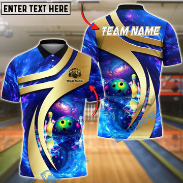 BlueJose Bowling & Pins Cosmic Galaxy Bowling Ball Neon Graphic Customized Name, Team Name 3D Shirt (4 Colors)