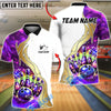 BlueJose Bowling And Pins Galaxy Strike Gold Flame Premium Design Customized Name, Team Name 3D Shirt (4 Colors)
