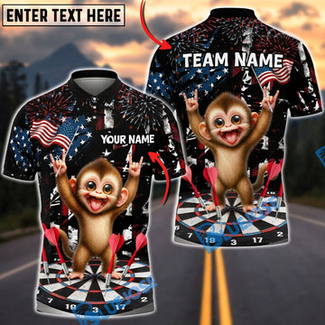 BlueJose Darts Patriotic Funny Monkey Dartboard Fireworks American Flag Personalized Name Shirt