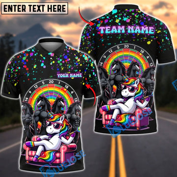 BlueJose Darts Cute Unicorn Rainbow Personalized Name Shirt