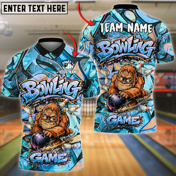 BlueJose Bowling And Pins Graffiti Gorilla BigFoot Street Art Style Customized Name, Team Name 3D Shirt (4 Colors)
