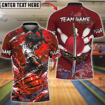 BlueJose Bowling And Pins Afro Samurai Warrior Katana Slash Blood Design Customized Name, Team Name 3D Shirt (4 Colors)