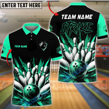 BlueJose Bowling And Pins Strike Dynamic Splash Design Customized Name, Team Name 3D Shirt (4 Colors)