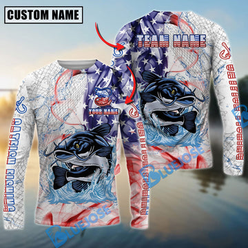 Bluejose Catfish Fishing US Flag Pattern Design Name & Team Name 3D Shirts