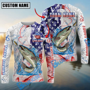 Bluejose Trout Fishing US Flag Pattern Design Name & Team Name 3D Shirts