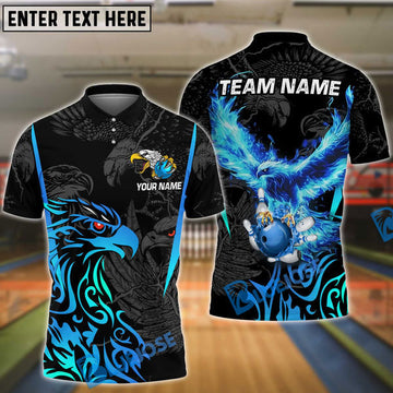 BlueJose Bowling And Pins Flame Eagle Customized Name, Team Name 3D Shirt (4 Colors)
