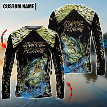 Bluejose Golden Crappie Fishing Jumping Design Custom Name & Team Name 3D Shirts