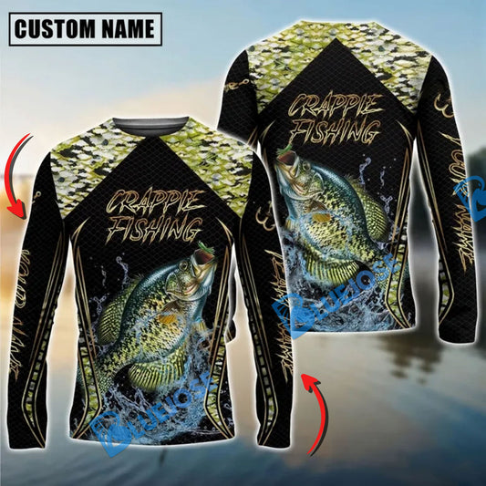 Bluejose Golden Crappie Fishing Jumping Design Custom Name & Team Name 3D Shirts