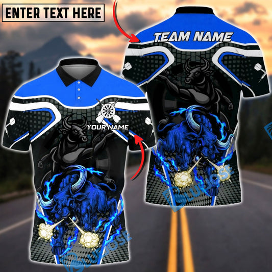 BlueJose Darts Flaming Bull Power Multicolor Options Personalized Name Shirt (4 Colors)
