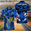 BlueJose Bowling & Pins Fire Flame Bowler Silhouette Customized Name, Team Name 3D Shirt (4 Colors)