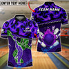 BlueJose Bowling & Pins Fire Flame Bowler Silhouette Customized Name, Team Name 3D Shirt (4 Colors)