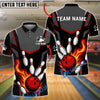 BlueJose Bowling And Pins Flaming Strike Customized Name, Team Name 3D Shirt (4 Colors)