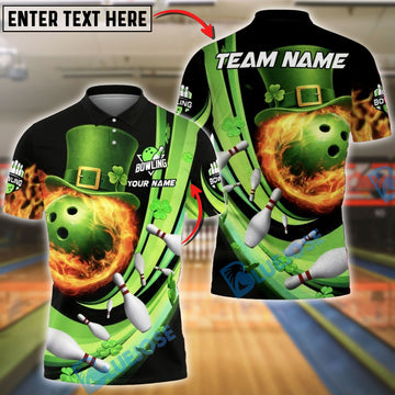 BlueJose Bowling Irish Flaming Lucky Ball Dynamic Wave Design Personalized Name, Team Name 3D Shirt