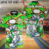 BlueJose Bowling & Pins Cool Bunny Cartoon Pop Art Colorful Customized Name, Team Name 3D Shirt (4 Colors)