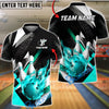 BlueJose Bowling & Pins Abstract Fire Ball Black Lightning Customized Name, Team Name 3D Shirt (4 Colors)