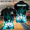 BlueJose Bowling & Pins Flame Fire & Marble Ball Art Customized Name, Team Name 3D Shirt (4 Colors)