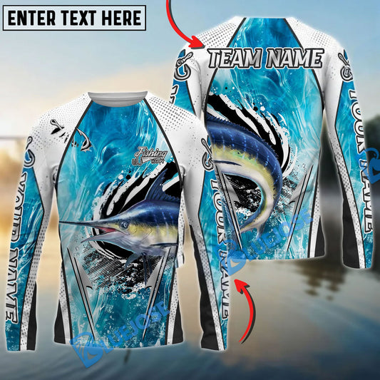 Bluejose Marlin Fishing Dynamic Water Splash Design Custom Name & Team Name 3D Shirts