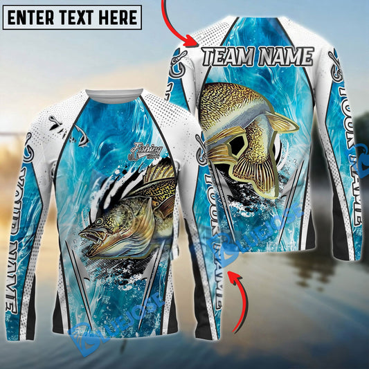 Bluejose Walleye Fishing Dynamic Water Splash Design Custom Name & Team Name 3D Shirts