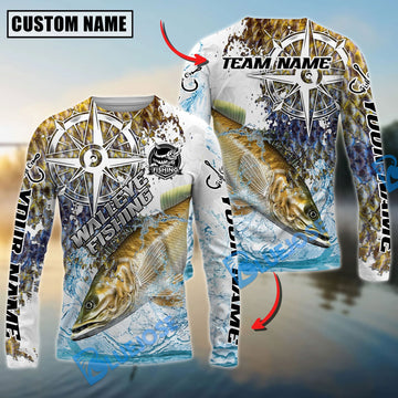 Bluejose Walleye Fishing Scale Pattern Splash Art Custom Name & Team Name 3D Shirts