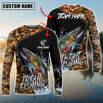 Bluejose Trout Fishing Camo Grid Water Pattern Custom Name & Team Name 3D Shirts