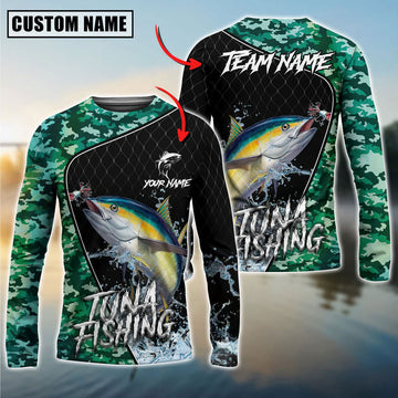 Bluejose Tuna Fishing Camo Grid Water Pattern Custom Name & Team Name 3D Shirts
