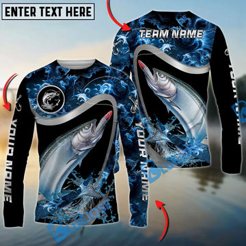 Bluejose Chinook Salmon Fishing Ocean Wave Predator Custom Name & Team Name 3D Shirts