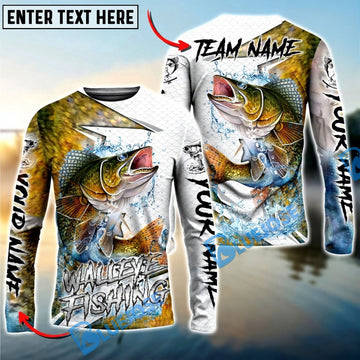 Bluejose Walleye Fishing Dynamic Splash Skin Net Art Custom Name & Team Name 3D Shirts