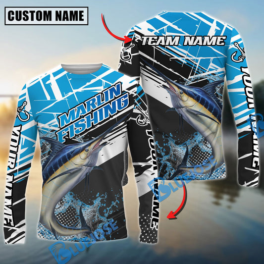 Bluejose Marlin Fishing Dynamic Water Splash Scale Pattern Custom Name & Team Name 3D Shirts