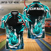 BlueJose Bowling & Pins Fire Bowling Ball Strike Graphic Customized Name, Team Name 3D Shirt (4 Colors)