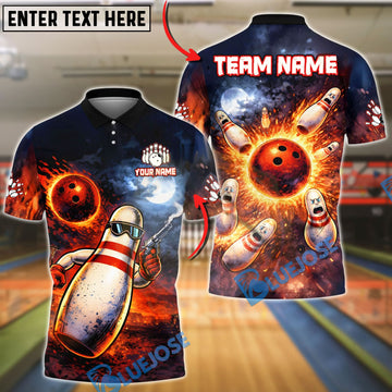 BlueJose Bowling Action Pin Cosmic Explosion Personalized Name, Team Name 3D Shirt