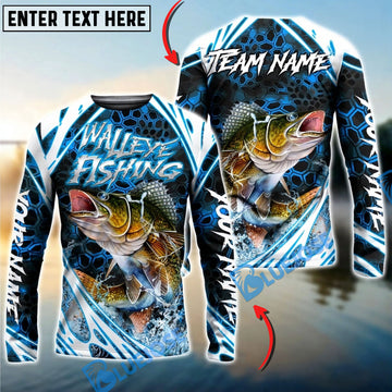 Bluejose Walleye Fishing Modern Hexagon Water Splash Custom Name & Team Name 3D Shirts