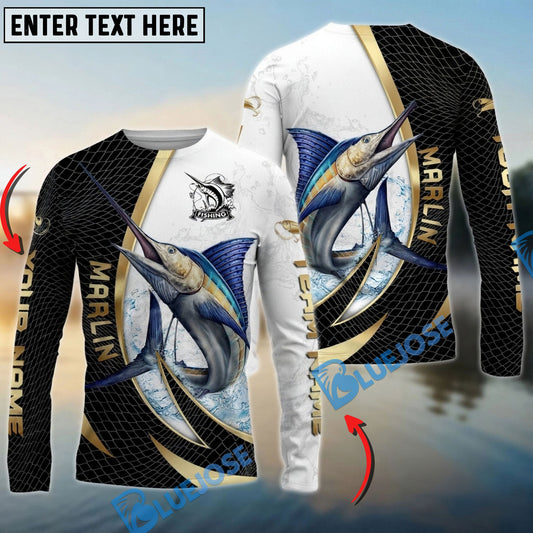 Bluejose Marlin Fishing Gold Black Net Dynamic Jump Custom Name & Team Name 3D Shirts