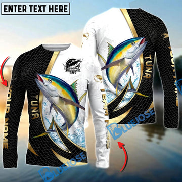 Bluejose Tuna Fishing Gold Black Net Dynamic Jump Custom Name & Team Name 3D Shirts