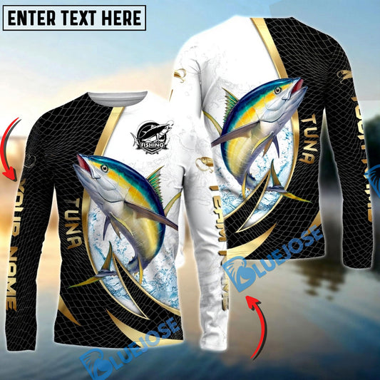 Bluejose Tuna Fishing Gold Black Net Dynamic Jump Custom Name & Team Name 3D Shirts