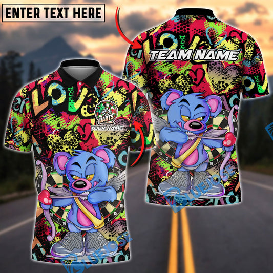 BlueJose Darts Bear Archer Graffiti Love Theme Multicolor Options Personalized Name Shirt (4 Colors)