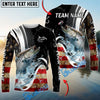 Bluejose Striped Bass Fishing American Flag Splash Art Custom Name & Team Name 3D Shirts